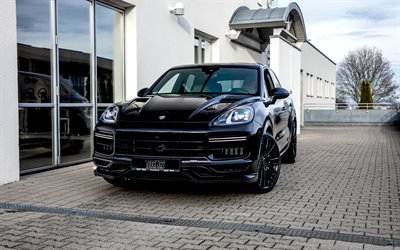 Porsche Cayenne, Techart, 2019, black luxury SUV, aerodynamic body kit, tuning Cayenne, new black Cayenne, black wheels, Porsche