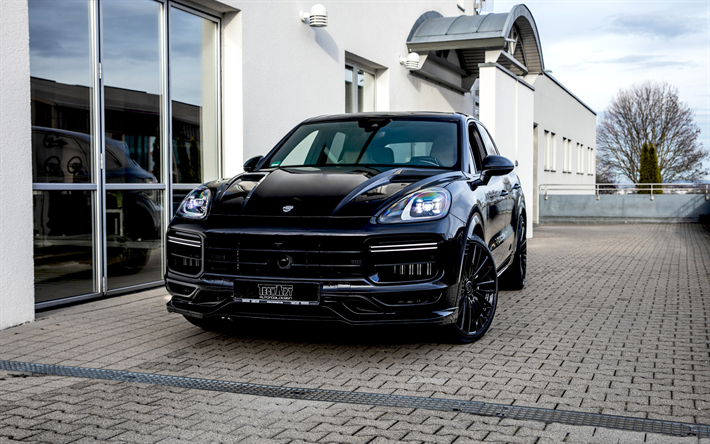 Download wallpapers Porsche Cayenne, Techart, 2019, black luxury SUV