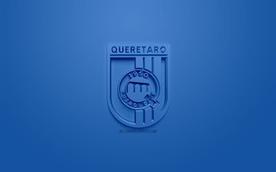 Queretaro FC, creative 3D logo, blue background, 3d emblem, Mexican football club, Liga MX, Queretaro, Mexico, 3d art, football, stylish 3d logo