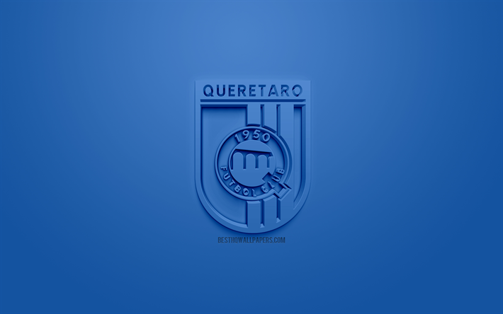Queretaro FC, luova 3D logo, sininen tausta, 3d-tunnus, Meksikon football club, Liga MX, Queretaro, Meksiko, 3d art, jalkapallo, tyylik&#228;s 3d logo