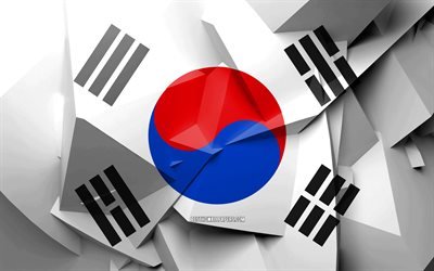 4k, G&#252;ney Kore Bayrağı, geometrik sanat, Asya &#252;lkeleri, G&#252;ney Kore bayrağı, yaratıcı, G&#252;ney Kore, Asya, 3D bayrak, ulusal semboller