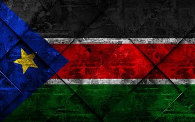 Flag of South Sudan, 4k, grunge art, rhombus grunge texture, South Sudanflag, Africa, national symbols, South Sudan, creative art
