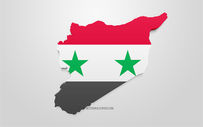 3d drapeau de la Syrie, de la carte de la silhouette de la Syrie, art 3d, la Syrie, drapeau, Europe, Syrie, de la g&#233;ographie, de la Syrie 3d silhouette