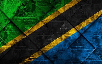 علم تنزانيا, 4k, الجرونج الفن, دالتون الجرونج الملمس, تنزانيا العلم, أفريقيا, الرموز الوطنية, تنزانيا, الفنون الإبداعية