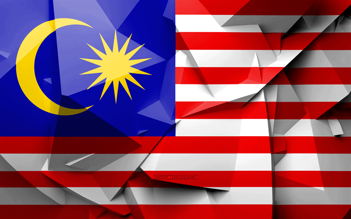 4k, Lipun Malesia, geometrinen taide, Aasian maissa, Malesian lippu, luova, Malesia, Aasiassa, Malesia 3D flag, kansalliset symbolit