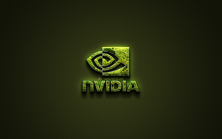 Nvidia logo, green art-logo, kukka art logo, Nvidia tunnus, vihre&#228; hiilikuitu rakenne, Nvidia, creative art