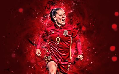 Claudia Pina, goal, Spain National Team, fan art, soccer, Claudia Pina Medina, footballers, neon lights, Spanish football team, female football