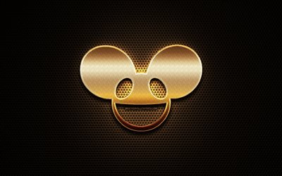 Deadmau5 glitter logo, music brands, superstars, creative, metal grid background, Deadmau5 logo, brands, Deadmau5