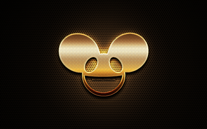 Deadmau5 glitter logo, marchi musicali, superstar, creativo, griglia di metallo sfondo, Deadmau5 logo, marchi, Deadmau5
