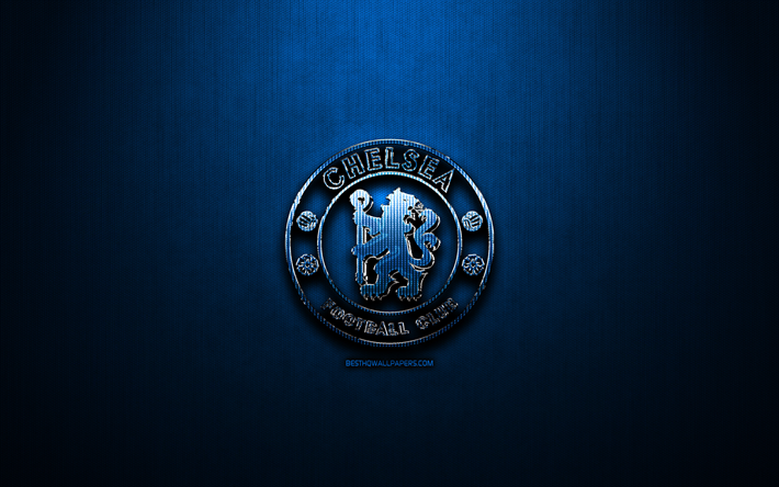 Chelsea FC, mavi metal arka plan, Spor Toto S&#252;per Lig, İngiltere Futbol Kul&#252;b&#252;, fan sanat, Chelsea, logo, futbol, İngiltere