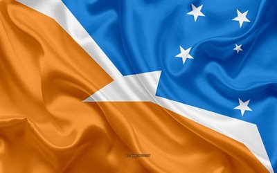 Flaggan i Tierra del Fuego, 4k, silk flag, provinsen i Argentina, siden konsistens, Tierra del Fuego-provinsen flagga, kreativ konst, Tierra del Fuego, Argentina