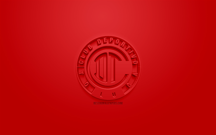 Deportivo Toluca FC, creative 3D logo, red background, 3d emblem, Mexican football club, Liga MX, Toluca, Mexico, 3d art, football, stylish 3d logo