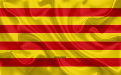 Lipun Roussillon, 4k, Ranskan alueella, silkki lippu, alueilla Ranskassa, silkki tekstuuri, Roussillon lippu, creative art, Roussillon, Ranska