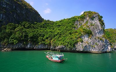 Lan Ha Bay, isole tropicali, rocce, Vietnam, turismo, viaggio estivo