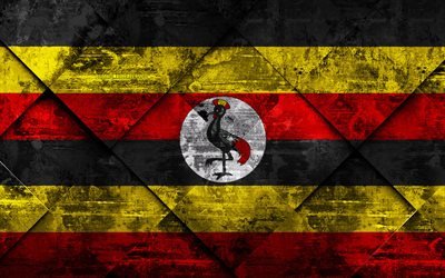 Bandera de Uganda, 4k, grunge arte, rombo grunge textura, bandera de Uganda, &#193;frica, s&#237;mbolos nacionales, Uganda, arte creativo
