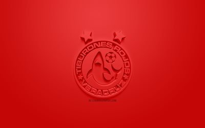 Tiburones Rojos de Veracruz, creative 3D logo, red background, 3d emblem, Mexican football club, Liga MX, Veracruz, Mexico, 3d art, football, stylish 3d logo