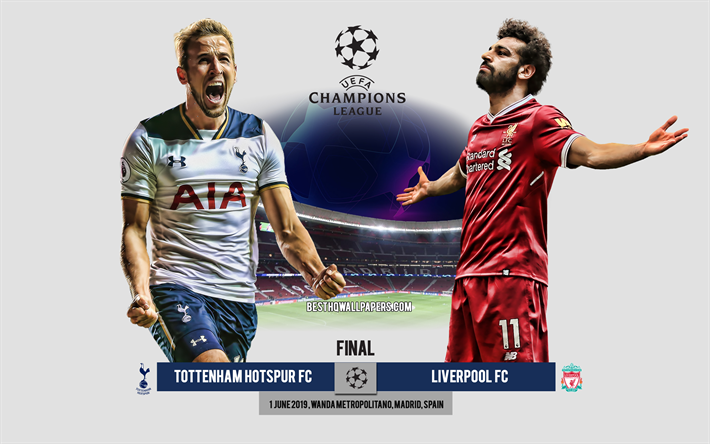 El Tottenham Hotspur FC vs Liverpool FC, promo, Mohamed Salah, Harry Kane, 2019 de la UEFA Champions League, partido de f&#250;tbol, en la final, de la Liga de Campeones, el Tottenham vs Liverpool
