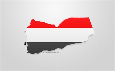 3d bandiera dello Yemen, mappa, silhouette dello Yemen, 3d arte, Yemen, bandiera, Asia, geografia, Yemen silhouette 3d
