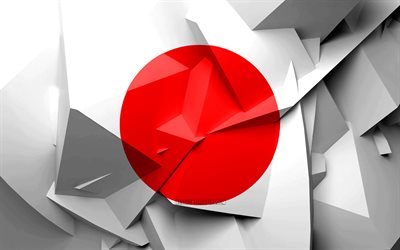 4k, Flagga Japan, geometriska art, Asiatiska l&#228;nder, Flagga japansk, kreativa, Japan, Asien, Japan 3D-flagga, nationella symboler