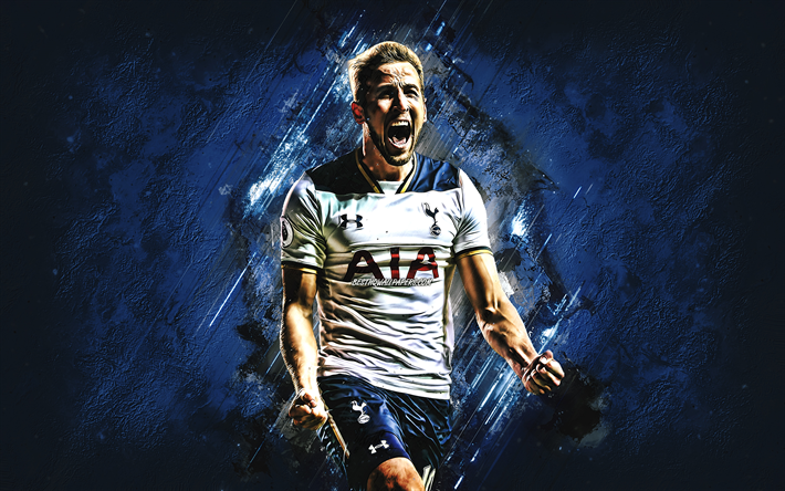 Harry Kane, Tottenham Hotspur FC, English football player, striker, blue stone background, portrait, Premier League, England, football, Tottenham