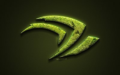 Il logo Nvidia, Nvidia logo creativo, arte floreale, Nvidia emblema, verde fibra di carbonio trama, Nvidia, creative arte