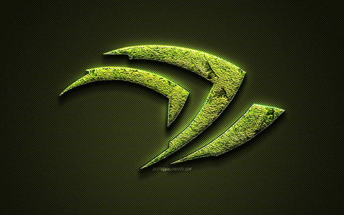 Nvidia logo, Nvidia creative logo, floral art, Nvidia emblem, green carbon fiber texture, Nvidia, creative art