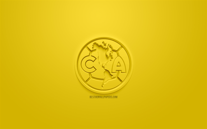 Club America, yaratıcı 3D logo, sarı arka plan, 3d amblem, Meksika Futbol Kul&#252;b&#252;, Lig MX, Meksika, 3d sanat, futbol, 3d logo şık