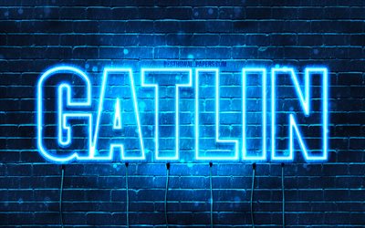 Gatlin, 4k, pap&#233;is de parede com os nomes de, texto horizontal, Gatlin nome, Feliz Anivers&#225;rio Gatlin, luzes de neon azuis, imagem com nome de Gatlin
