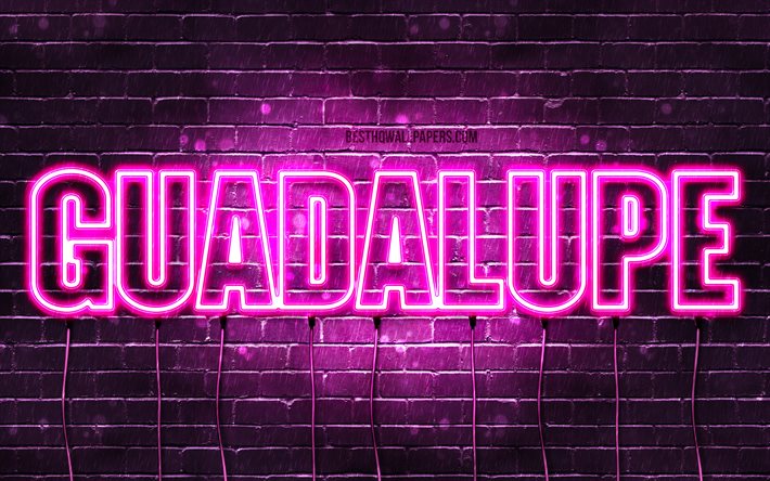 Guadalupe, 4k, sfondi per il desktop con i nomi, nomi di donna, Guadalupe nome, viola neon, buon Compleanno Guadalupe, immagine con nome Guadalupe