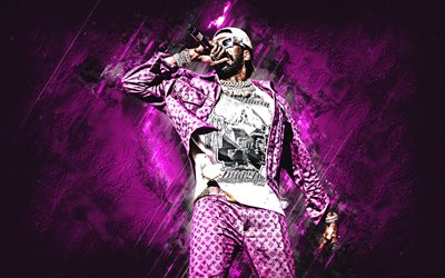 2 Chainz, Tauheed Epps, American rapper, creative art, purple stone background