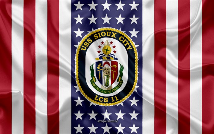 USS Sioux City Emblem, LCS-11, American Flag, US Navy, USA, USS Sioux City Badge, US warship, Emblem of the USS Sioux City