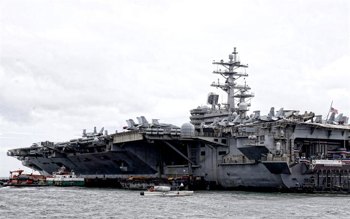 USS Ronald Reagan, CVN-76, Nimitz, american aircraft carrier, US Navy, nuclear-powered supercarrier, United States Navy, American warships, aircraft, deck of aircraft carrier, USA