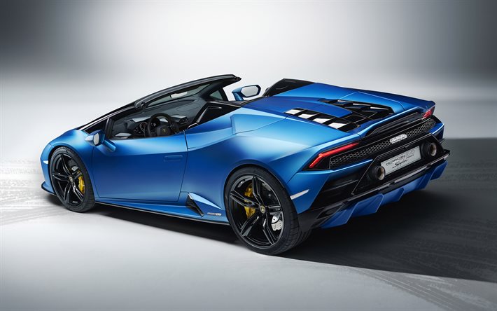 2021, Lamborghini Huracan EVO RWD Spyder, vista posteriore, esterna, blu, cabrio, blu nuovo Huracan EVO, supercar, auto sportive italiane, Lamborghini