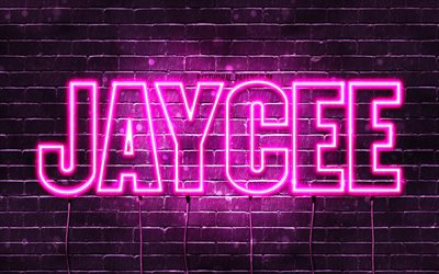 Jaycee, 4k, tapeter med namn, kvinnliga namn, Jaycee namn, lila neon lights, Grattis P&#229; F&#246;delsedagen Jaycee, bild med Jaycee namn