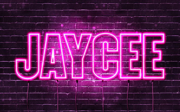 Jaycee, 4k, pap&#233;is de parede com os nomes de, nomes femininos, Jaycee nome, roxo luzes de neon, Feliz Anivers&#225;rio Jaycee, imagem com nome de Jaycee