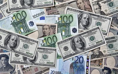 お金の背景, 金融, お金の質感, アメリカドル, ユーロ, 背景にドルやユーロ, 背景に、金, 異なる通貨の背景, 異なる金