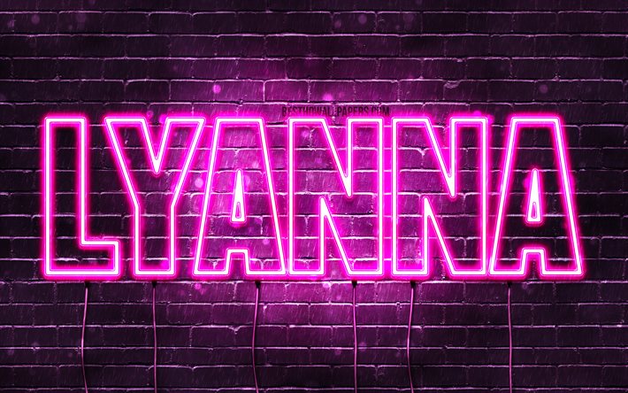 Lyanna, 4k, fondos de pantalla con los nombres, los nombres femeninos, Lyanna nombre, p&#250;rpura luces de ne&#243;n, Feliz Cumplea&#241;os Lyanna, imagen con Lyanna nombre