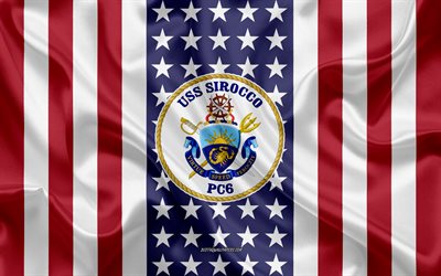 USS Sirocco Emblem, PC-6, American Flag, US Navy, USA, USS Sirocco Badge, US warship, Emblem of the USS Sirocco