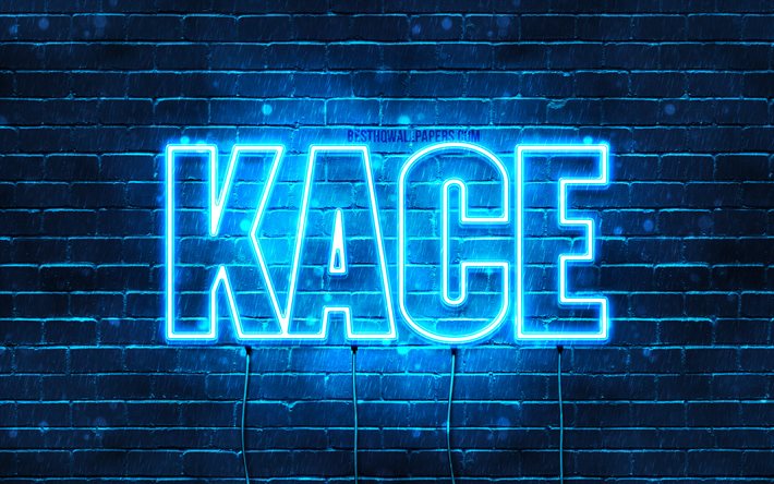 Kace, 4k, les papiers peints avec les noms, le texte horizontal, Kace nom, Joyeux Anniversaire Kace, bleu n&#233;on, photo avec Kace nom