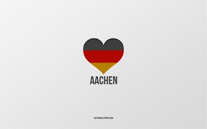 Aachen, Alman kentleri, gri arka plan, Almanya, Alman bayrağı kalp Seviyorum, sevdiğim şehirler, Aşk Aachen