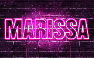 Marissa, 4k, tapeter med namn, kvinnliga namn, Marissa namn, lila neon lights, Grattis P&#229; F&#246;delsedagen Marissa, bild med Marissa namn