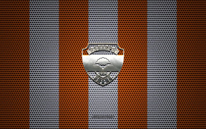 adanaspor-logo, t&#252;rkische fu&#223;ball-club, metall-emblem, orange-wei&#223;en metall mesh-hintergrund, tff 1 lig, adanaspor as, tff erste liga, adana, t&#252;rkei, fu&#223;ball