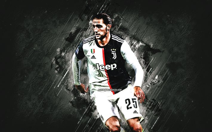 Adrien Rabiot, Juventus FC, French footballer, midfielder, portrait, Serie A, Italy, football, gray stone background