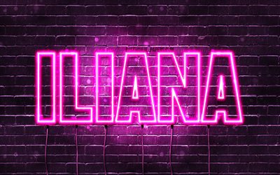 Iliana, 4k, tapeter med namn, kvinnliga namn, Iliana namn, lila neon lights, Grattis P&#229; F&#246;delsedagen Iliana, bild med Iliana namn