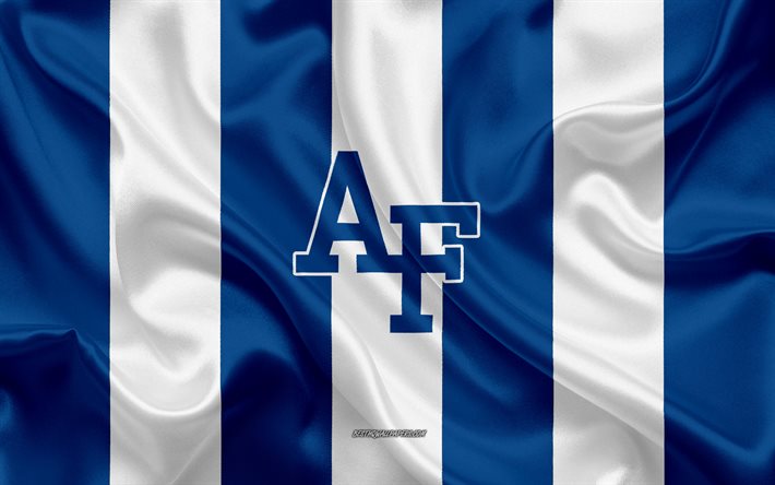 For&#231;a A&#233;rea Falcons, Time de futebol americano, emblema, seda bandeira, azul e branco de seda textura, NCAA, For&#231;a a&#233;rea Falc&#245;es logotipo, Colorado Springs, Colorado, EUA, Futebol americano