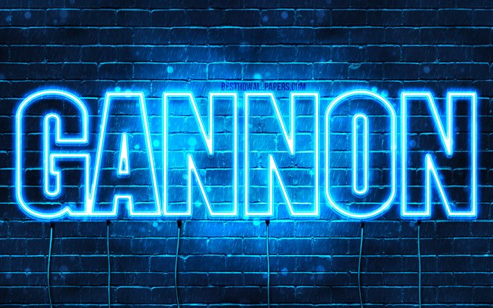 Gannon, 4k, pap&#233;is de parede com os nomes de, texto horizontal, Gannon nome, Feliz Anivers&#225;rio Gannon, luzes de neon azuis, imagem com Gannon nome