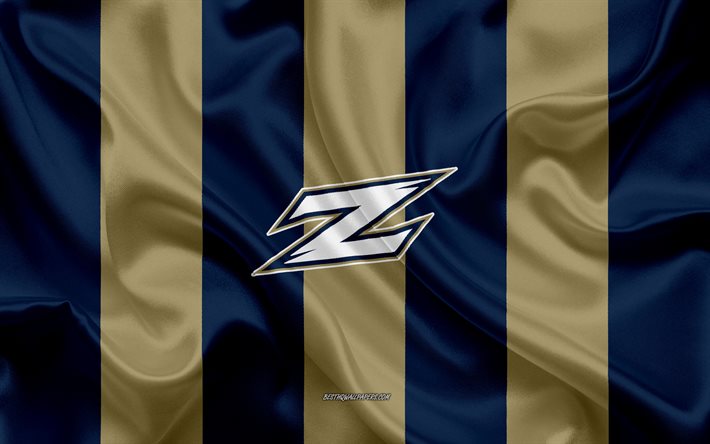 Akron Zips, squadra di football Americano, emblema, bandiera di seta blu, seta d&#39;oro texture, NCAA, Akron fondo con Zip logo, Akron, Ohio, stati UNITI, football Americano