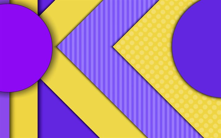 material design, violet and yellow, geometric shapes, lollipop, lines, geometry, creative, strips, violet backgrounds, abstract art