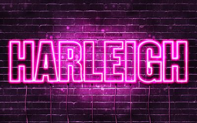 Harleigh, 4k, tapeter med namn, kvinnliga namn, Harleigh namn, lila neon lights, Grattis P&#229; F&#246;delsedagen Harleigh, bild med Harleigh namn