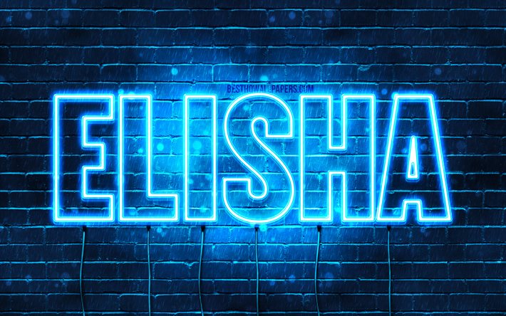 Elisha, 4k, 壁紙名, テキストの水平, Elisha名, お誕生日おめでElisha, 青色のネオン, 写真Elisha名